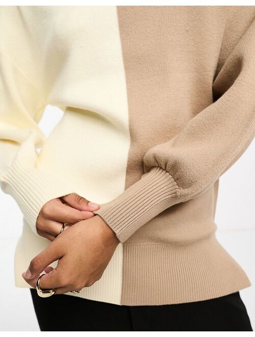 Y.A.S half and half color block high neck sweater in neutral