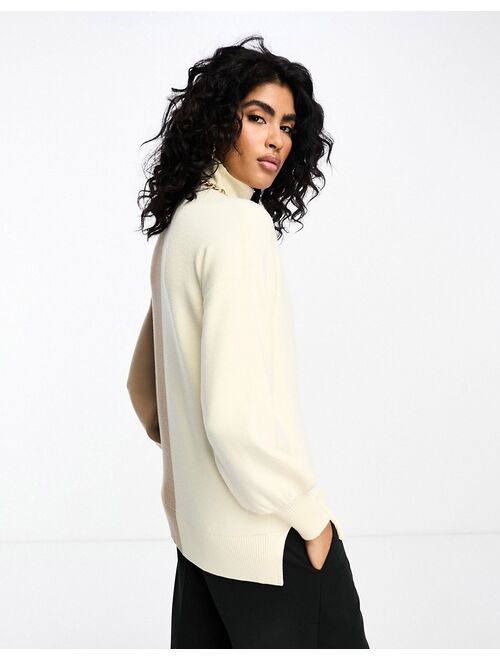 Y.A.S half and half color block high neck sweater in neutral