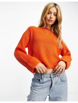 chuck on sweater with turn back cuffs in orange