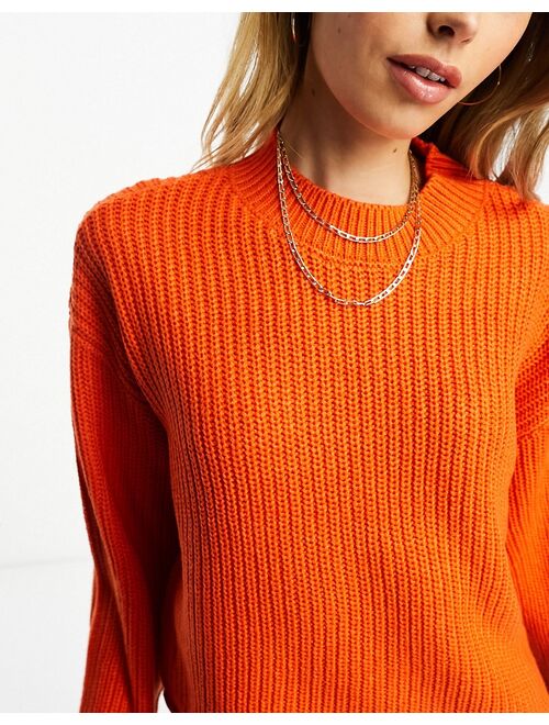 Vero Moda chuck on sweater with turn back cuffs in orange