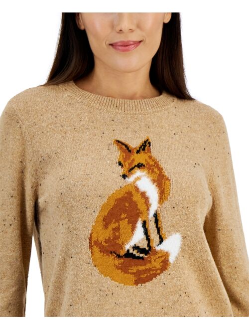 Karen Scott Women's Fox-Graphic Scoop-Neck Sweater, Created for Macy's