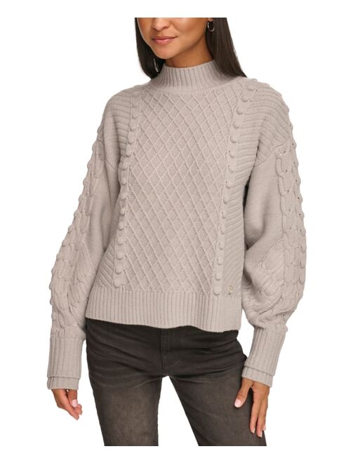 KARL LAGERFELD PARIS Women's Cable-Knit Mock-Neck Sweater