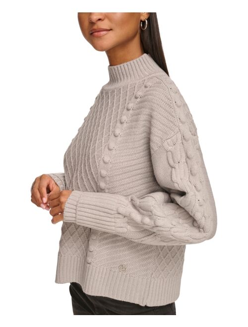 KARL LAGERFELD PARIS Women's Cable-Knit Mock-Neck Sweater