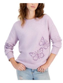 Hooked Up by IOT Juniors' Butterfly Printed Crewneck Sweater