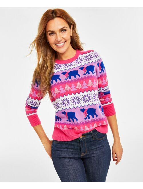 Charter Club Holiday Lane Women's Santa Bear Sweater, Created for Macy's