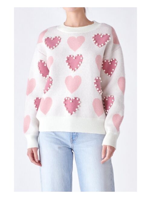 English Factory Women's Pearl with Heart Pattern Sweater