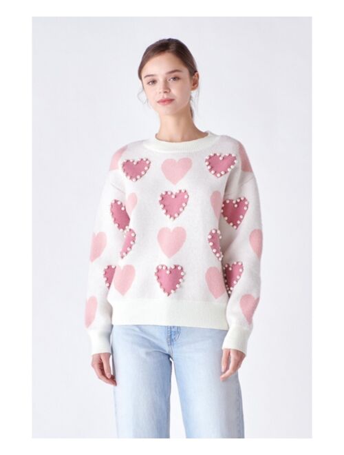 English Factory Women's Pearl with Heart Pattern Sweater