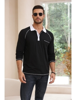 Lexiart Men's Fashion Long Sleeve Polo Shirts-Lightweight Golf Polo Shirt Regular Fit Raglan Tops