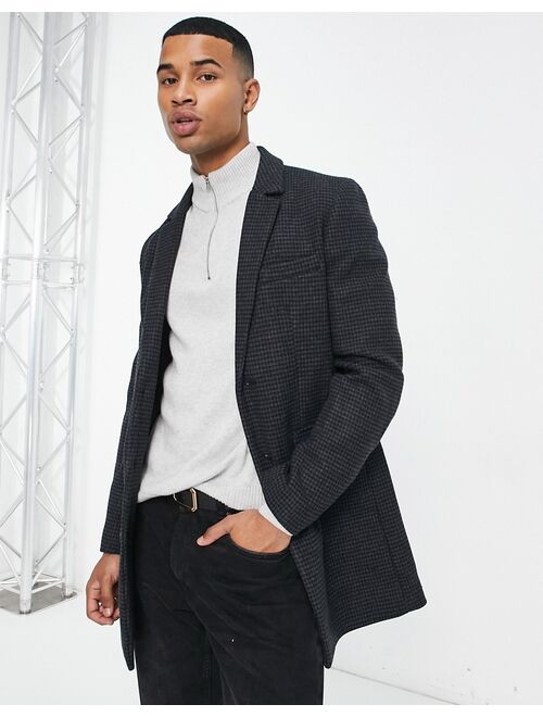 French Connection single breasted overcoat in gray houndstooth