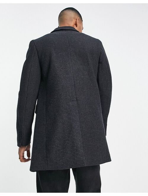 French Connection single breasted overcoat in gray houndstooth