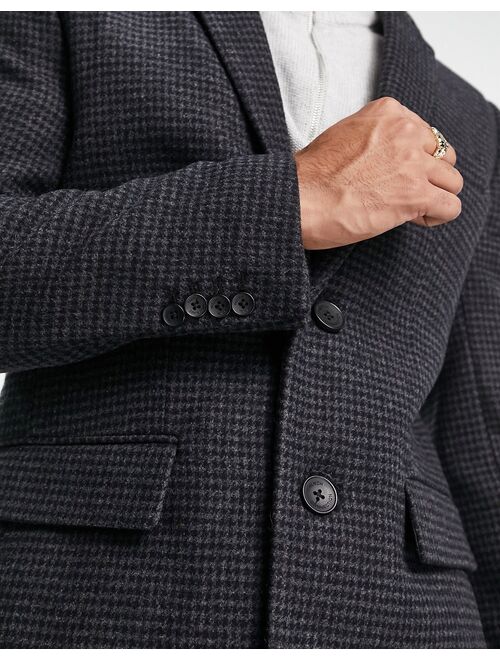 French Connection single breasted overcoat in gray houndstooth