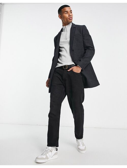 French Connection single breasted overcoat in gray houndstooth