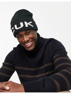 FCUK ribbed beanie hat in black