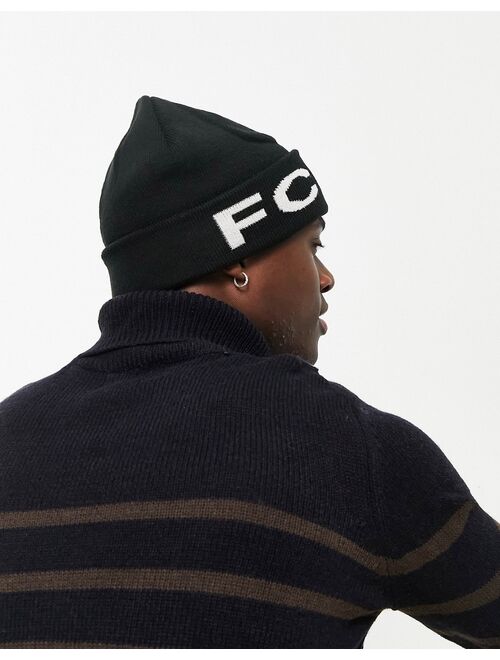 French Connection FCUK ribbed beanie hat in black