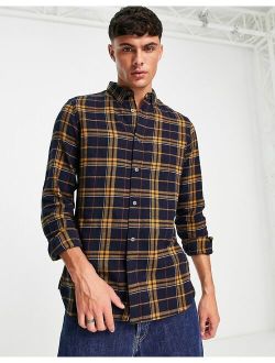 long sleeve multi check flannel shirt in navy