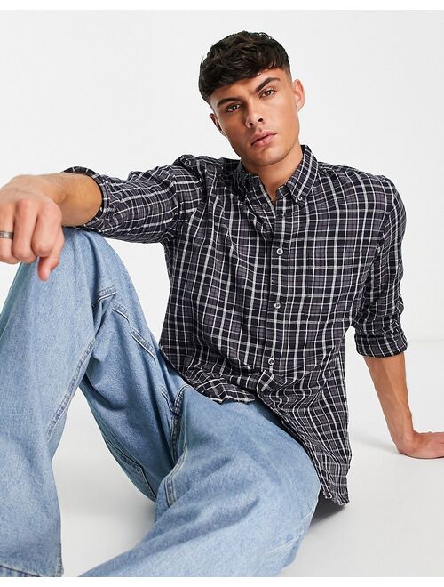 French Connection long sleeve plaid flannel shirt in mid navy