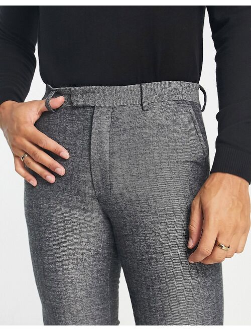 French Connection wedding suit pants in gray herringbone