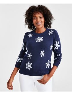 Style & Co Women's Snowflake Crewneck Long-Sleeve Sweater with Shine, Created for Macy's
