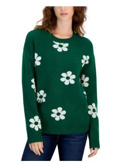 Hooked Up by IOT Juniors' Crewneck Daisy Printed Sweater