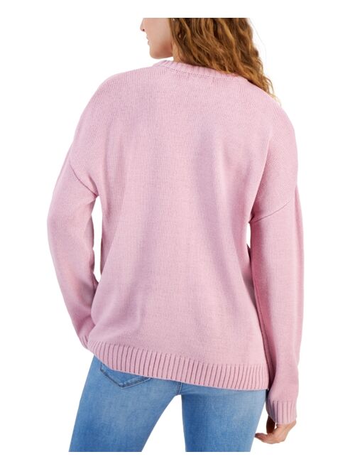 Just Polly Juniors' Daisy Graphic Ribbed-Edge Sweater