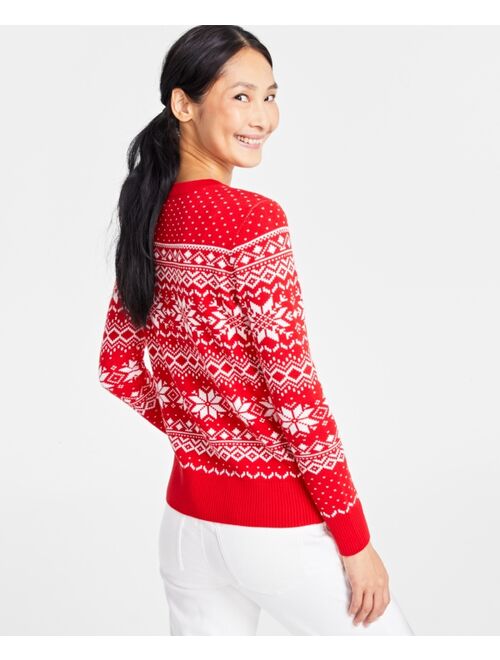 Charter Club Holiday Lane Women's Festive Fair Isle Snowflake Sweater, Created for Macy's