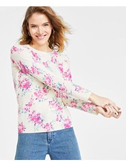 Women's 100% Cashmere Floral Crewneck Sweater, Regular & Petite, Created for Macy's