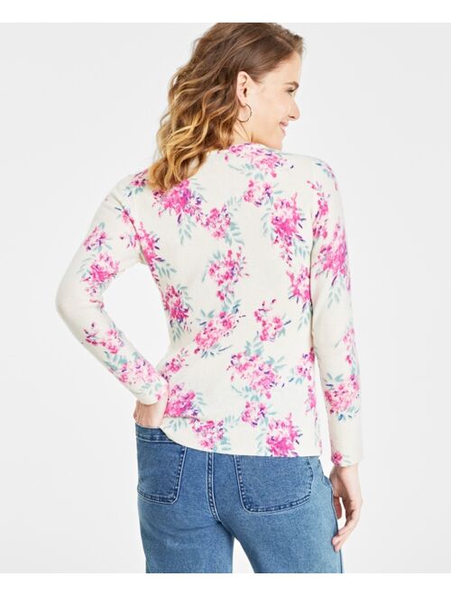 Charter Club Women's 100% Cashmere Floral Crewneck Sweater, Regular & Petite, Created for Macy's