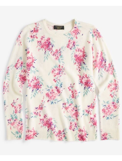 Charter Club Women's 100% Cashmere Floral Crewneck Sweater, Regular & Petite, Created for Macy's