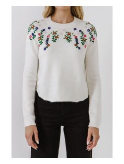 Women's Floral Handmade Embroidery Sweater