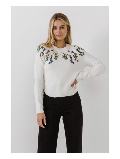 English Factory Women's Floral Handmade Embroidery Sweater