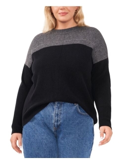 Plus Size Extended Shoulder Color-Blocked Sweater