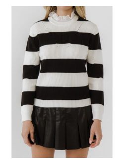 Women's Lace Detail with Stripe Sweater
