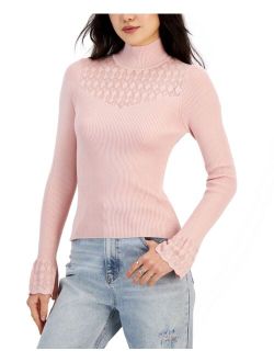 Hooked Up by IOT Juniors' Pointelle-Trim Fitted Turtleneck Sweater