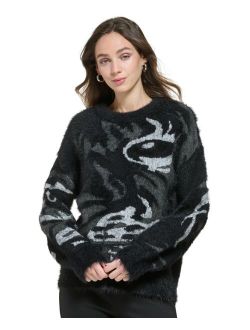 Women's Long-Sleeve Textured Tiger-Eye Sweater