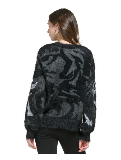 DKNY Women's Long-Sleeve Textured Tiger-Eye Sweater