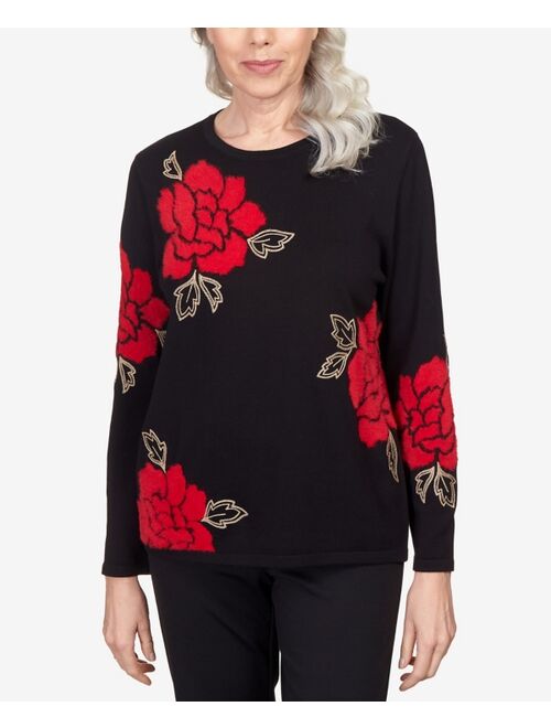 Alfred Dunner Women's Park Place Floral Jacquard Long Sleeve Sweater