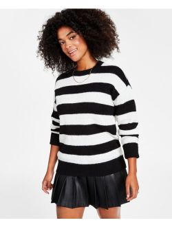 Petite Fuzzy Striped Crewneck Drop-Shoulder Sweater, Created for Macy's