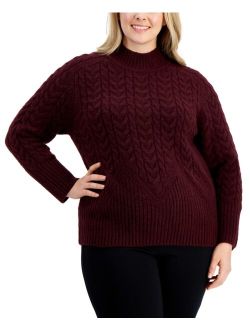 Plus Size Cable-Knit Mock Neck Sweater