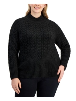 Plus Size Cable-Knit Mock Neck Sweater