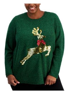 Karen Scott Plus Size Sequined Reindeer Sweater, Created for Macy's
