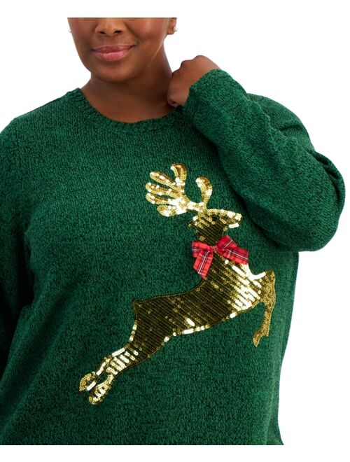 Karen Scott Plus Size Sequined Reindeer Sweater, Created for Macy's