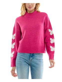 Ultra Flirt Juniors' Butterflies Mock-Turtleneck Sweater