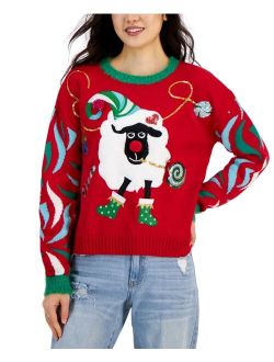 Hooked Up by IOT Juniors' Embellished Sheep Ugly Christmas Sweater
