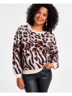 I.N.C. International Concepts Women's Animal-Print Eyelash Sweater, Created for Macy's