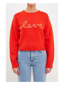 Women's Love Chenille Embroidered h Sweater