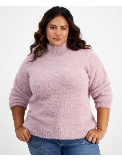 Trendy Plus Size Eyelash Mock Neck Sweater