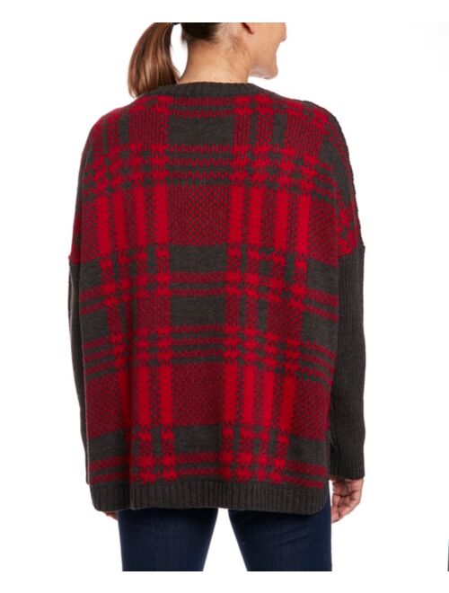 Joseph A Women's Long Sleeve Cable Front Plaid Back Pullover Sweater