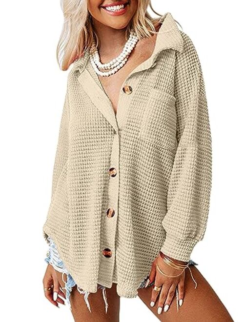 AUTOMET Womens Shackets Waffle Knit Casual Jackets Button Down Flannel Shirts Trendy Tops Fall Clothes 2023 Fashion Outfits
