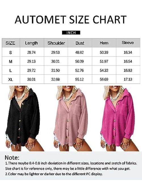 AUTOMET Womens Shackets Waffle Knit Casual Jackets Button Down Flannel Shirts Trendy Tops Fall Clothes 2023 Fashion Outfits