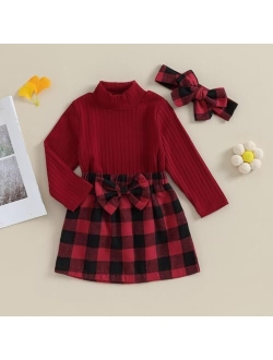 Madjtlqy Baby Girls Fall Winter Outfit Sets Ribbed Long Sleeve Pullover Tops + Plaid Suspender Skirt 12 18 24M 2T 3T 4T 5T